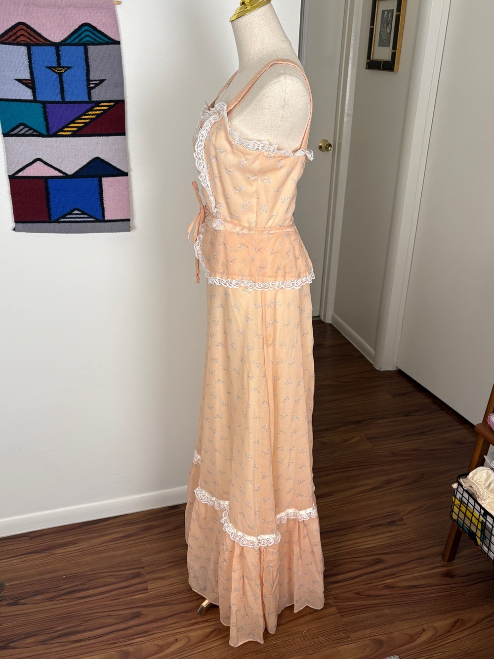 VTG 70s Prairie Gunne Sax-style Maxi Dress with Ruffles and Sweetheart Neckline - Picture 11 of 12